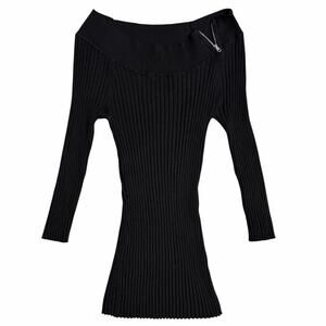 Y2K Off The Shoulder Black Zipper Top Size Large